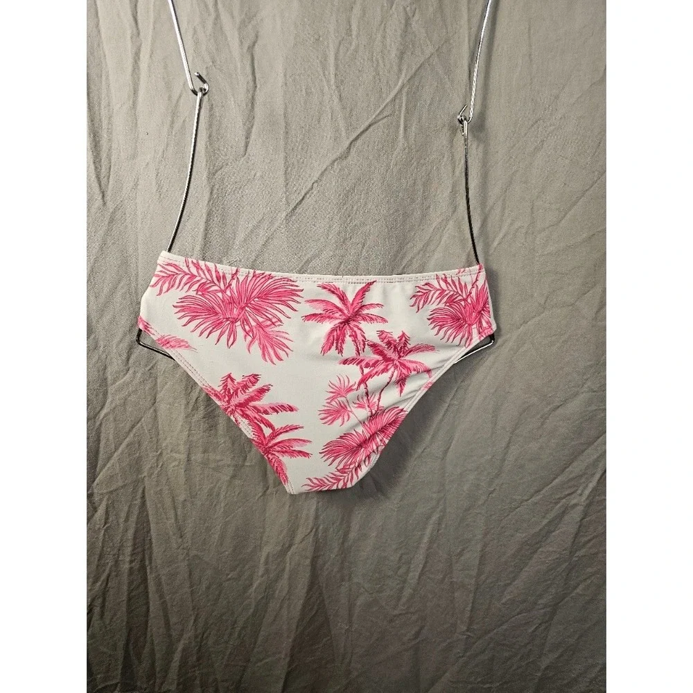 Pink Palm Tree Print Bikini Bottom Girls Size 13-14Y Tropical Swimwear